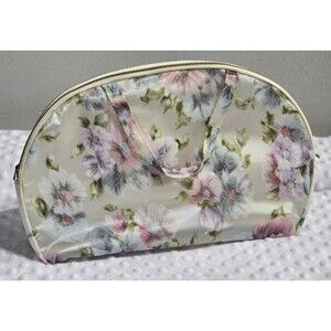 Vintage 1960's Vinyl Cosmetics Bag Celebrity New York Floral Dual Compartment